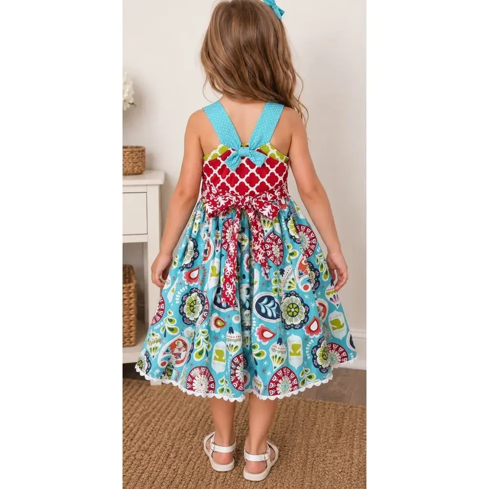 Handmade Girls Dress Jumper Size 3-4 Red White Bodice Christmas Theme Full Skirt